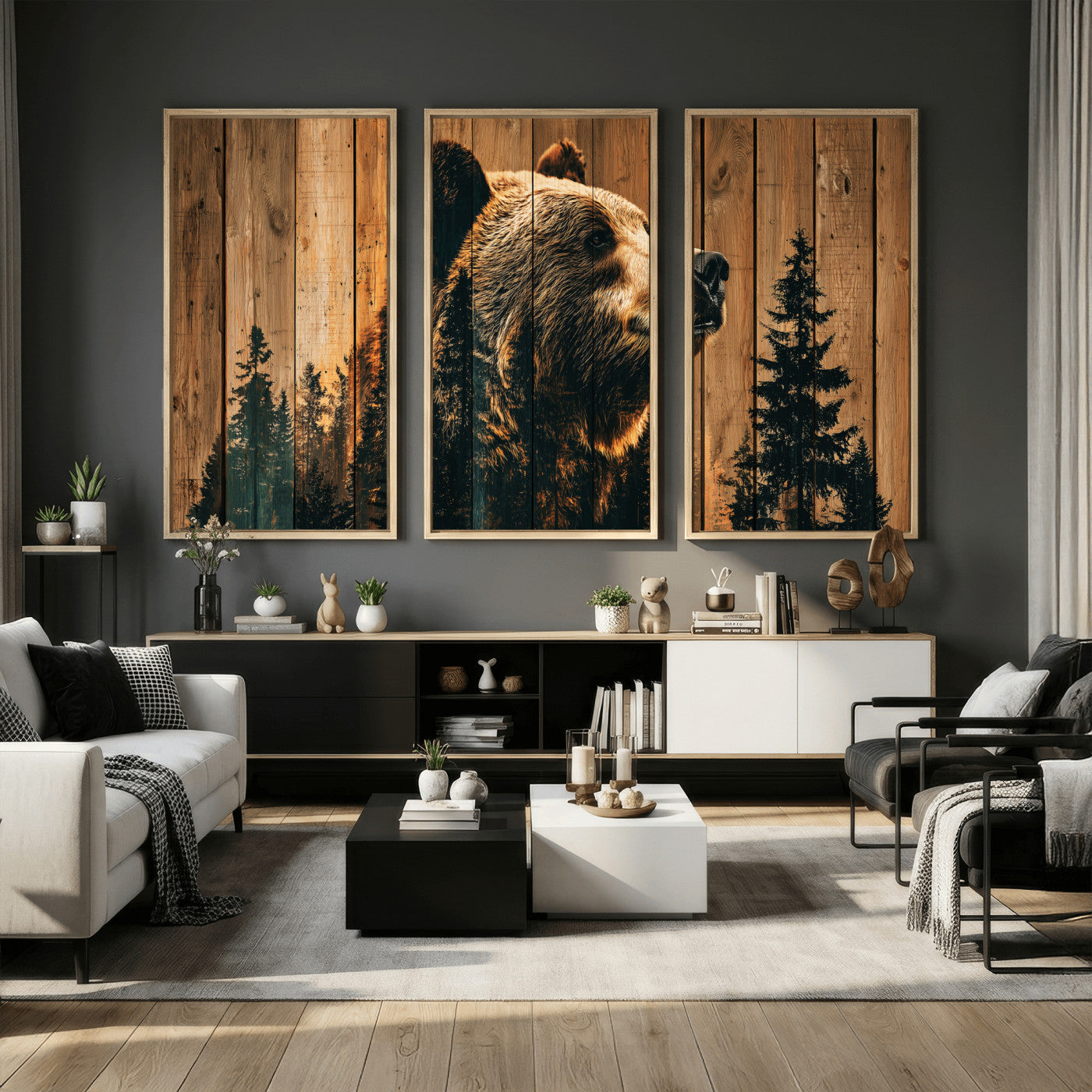 Rustic Bear Wall Art Canvas Print – Woodland Wildlife