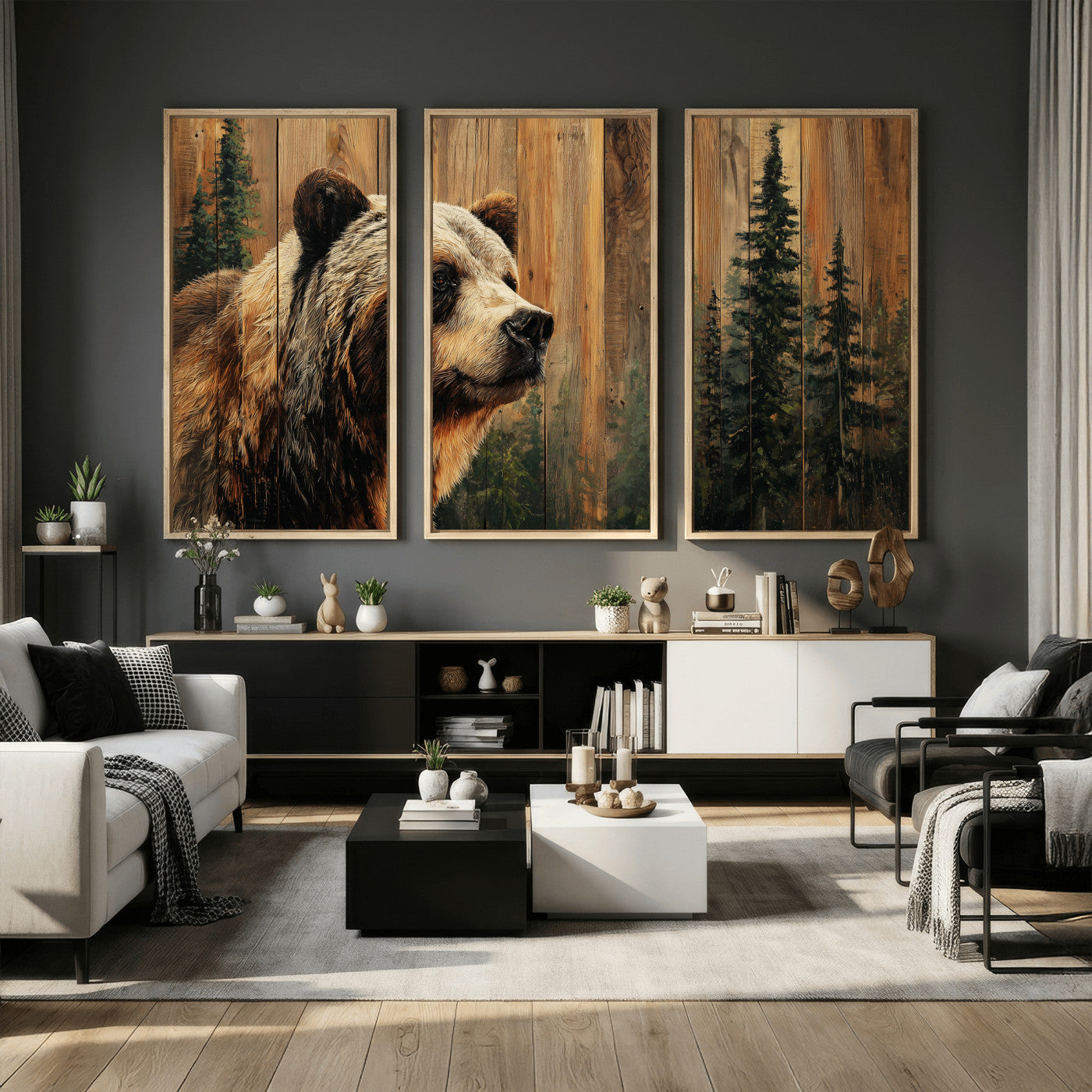 Grizzly Bear Wall Art Canvas Print, Rustic Wildlife Bear