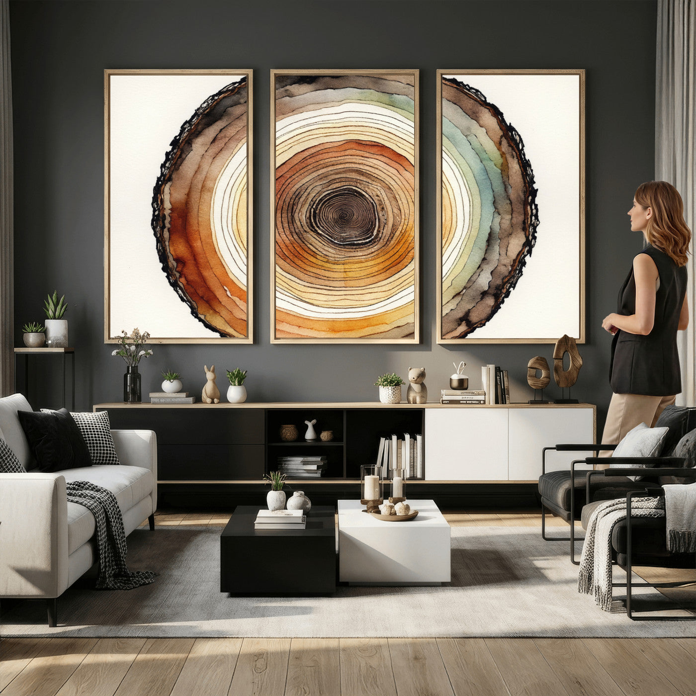 Natural Wood Slice Wall Art Canvas Print, Tree Ring Wall