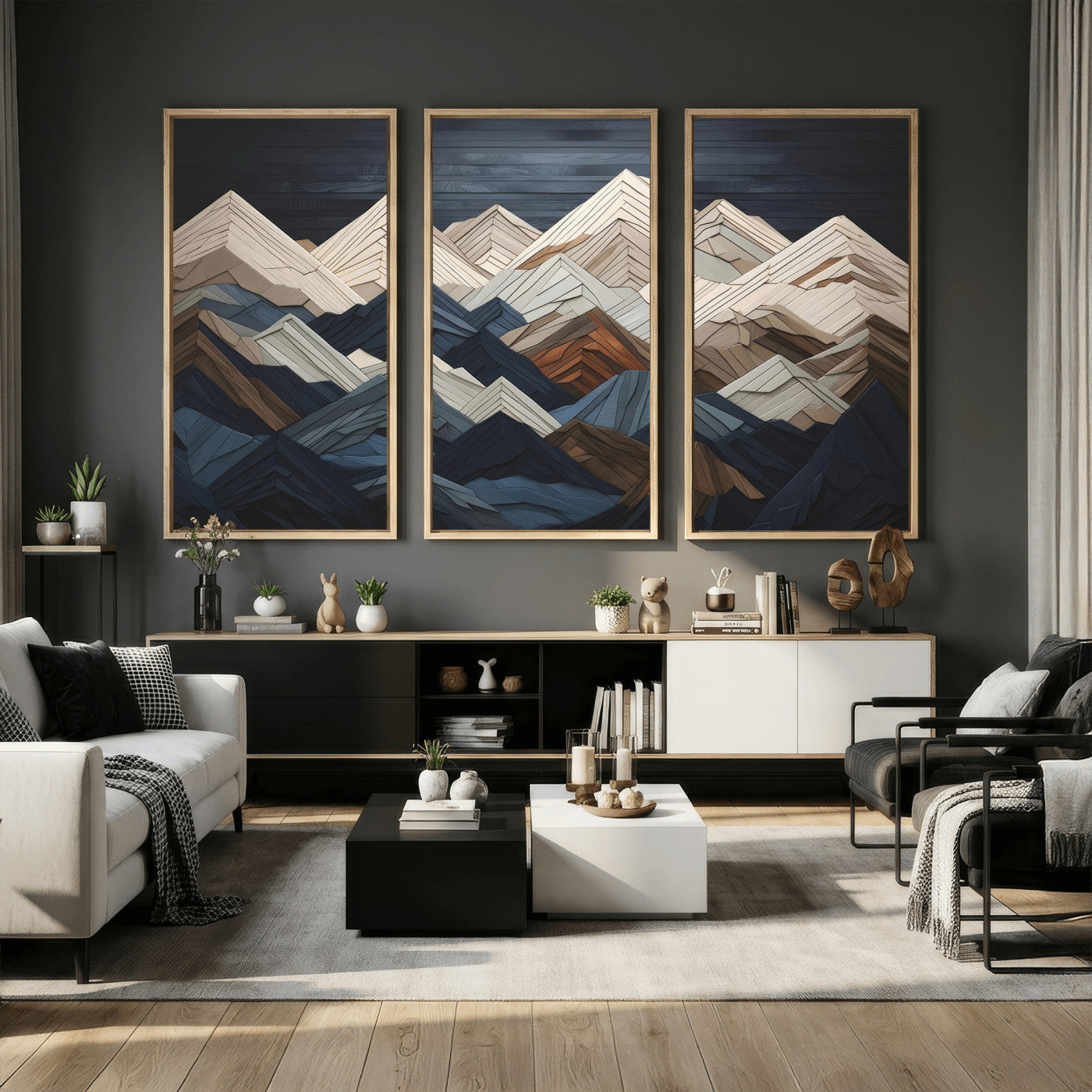 Wood Mountain Wall Art | Mountain Canvas Print Wood Decor |