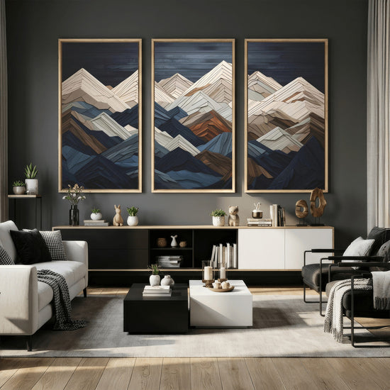 Wood Mountain Wall Art | Mountain Canvas Print Wood Decor |