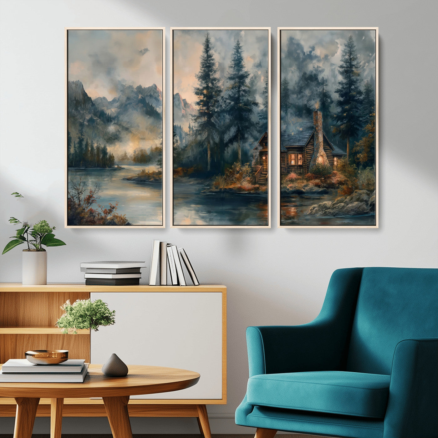 Rustic Cabin Woods Wall Art Print | Lake in a Forest Canvas