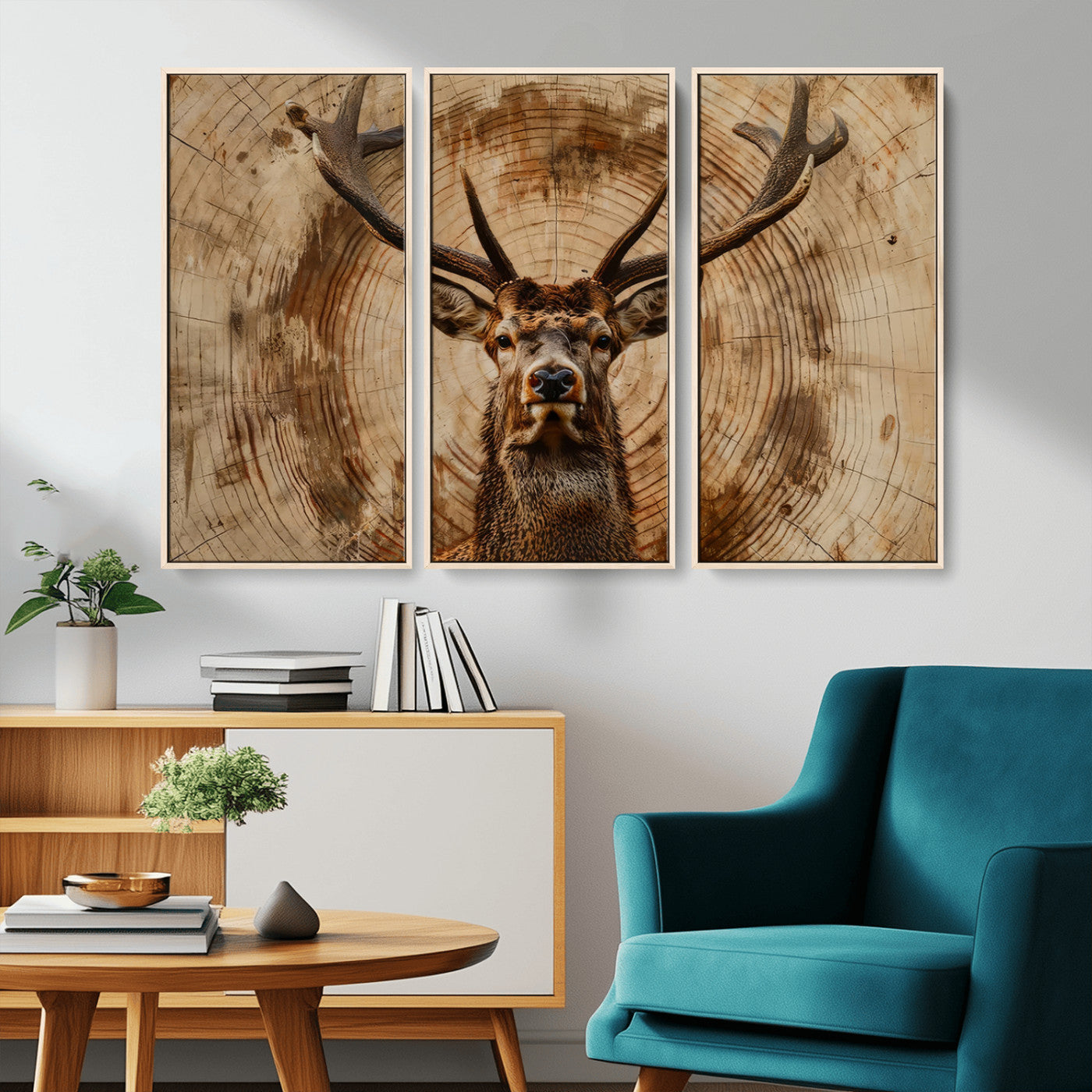 Wood Abstract Deer Wall Art | Rustic Wildlife Canvas Print |