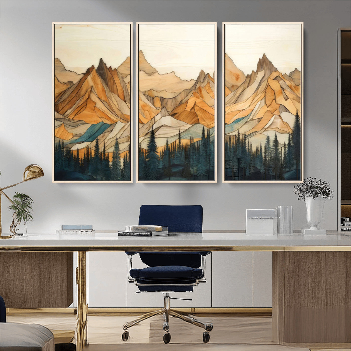 Rustic Wood Mountain Wall Art Print | Triptych Giclee Print