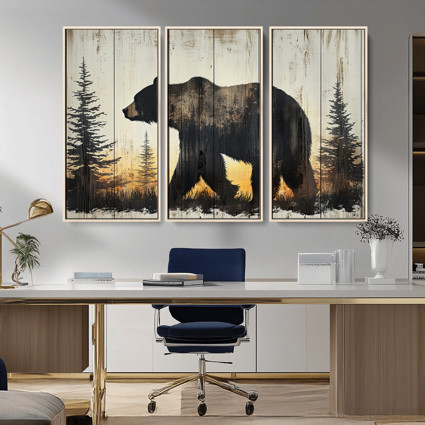 Vintage Bear Wall Art Canvas Print for Farmhouse - Mountain