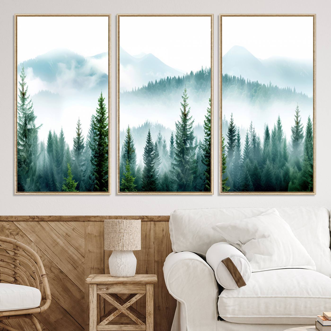 Pine Forest Wall Art Canvas Print – Misty Mountains Foggy