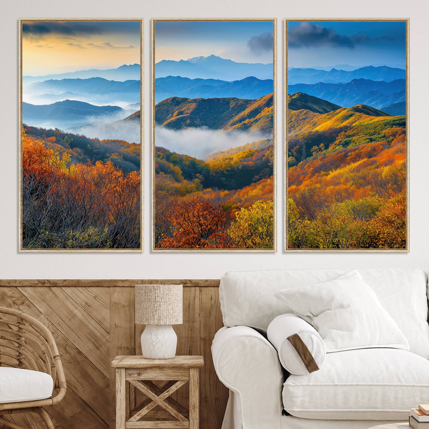 Autumn Mountains Wall Art Canvas Print – Foggy Peaks