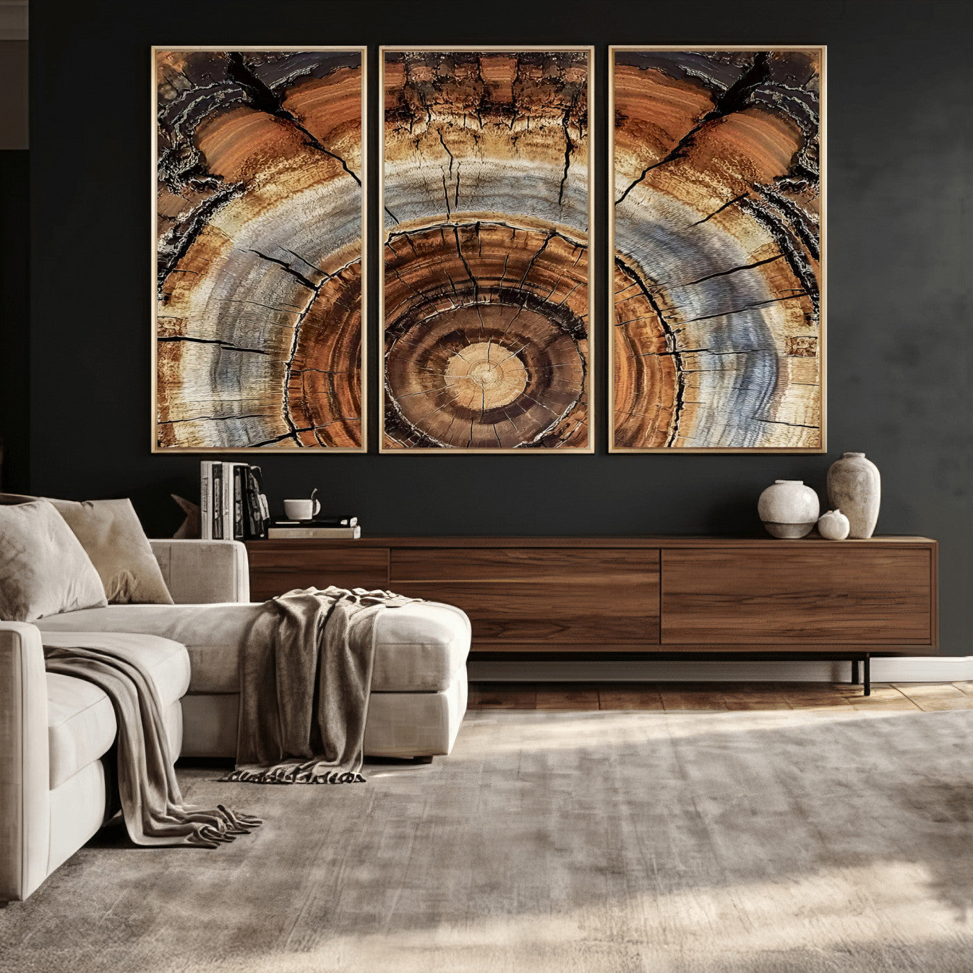 Tree Rings Wall Art Canvas Print – Rustic Wood Texture