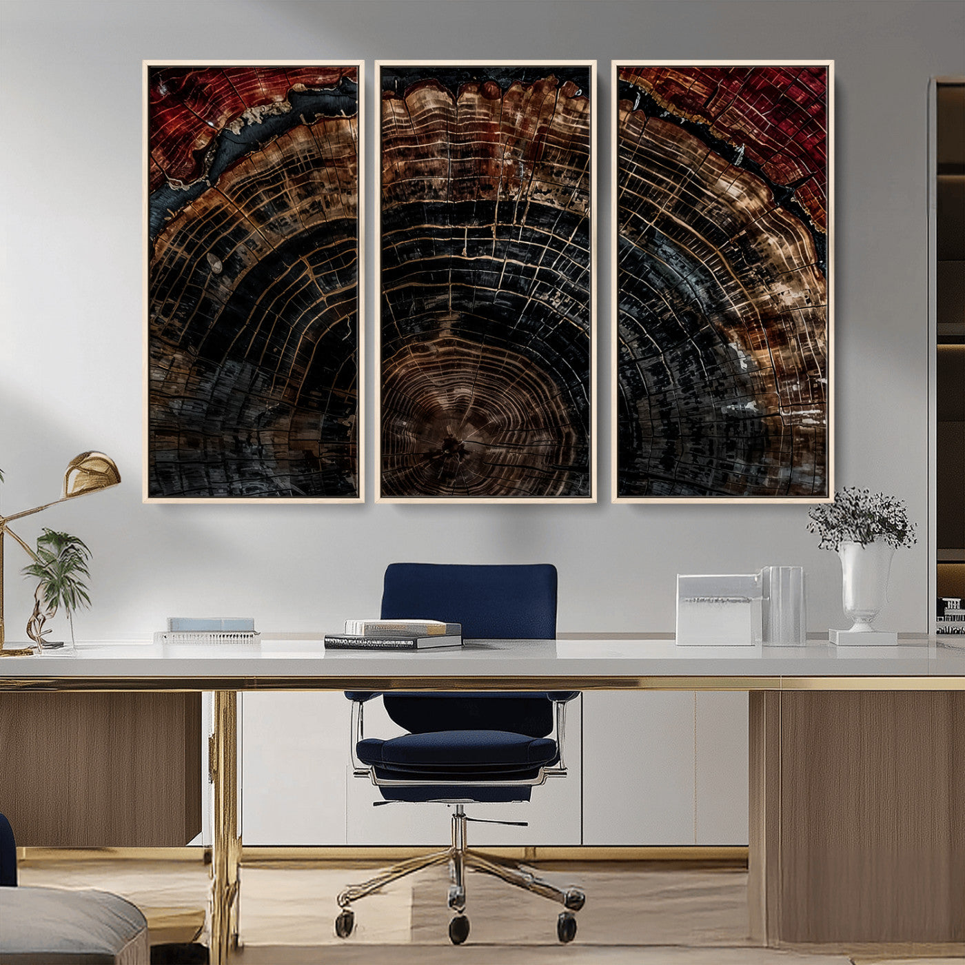 Dark Wood Ring Wall Art Canvas Print – Framed Abstract Tree