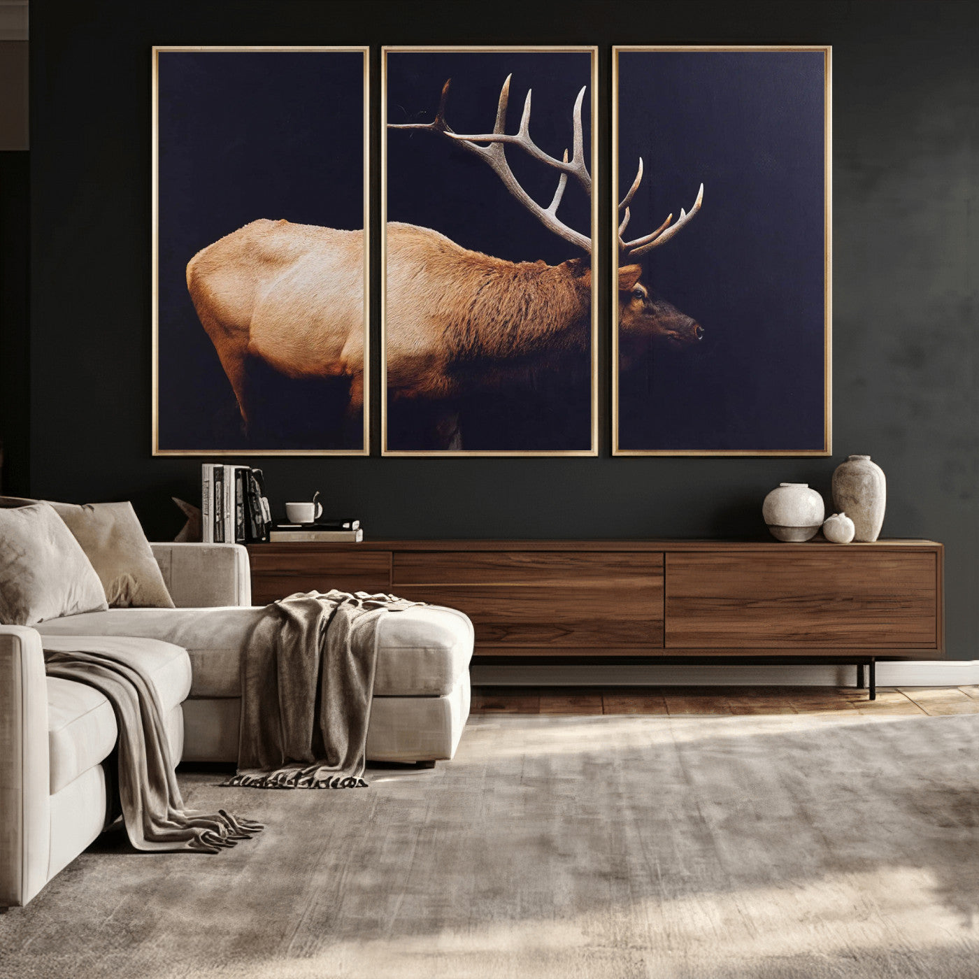 Rustic Elk Wall Art Canvas Print – Framed Moody Wildlife Art