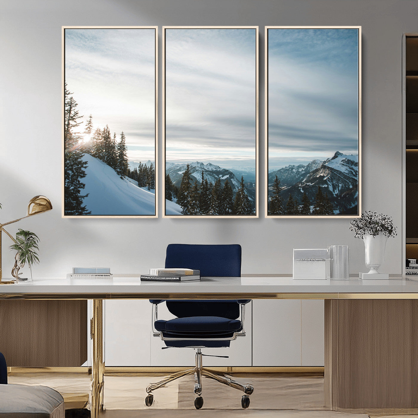 Snowy Mountains Wall Art Canvas Print – Framed Alpine