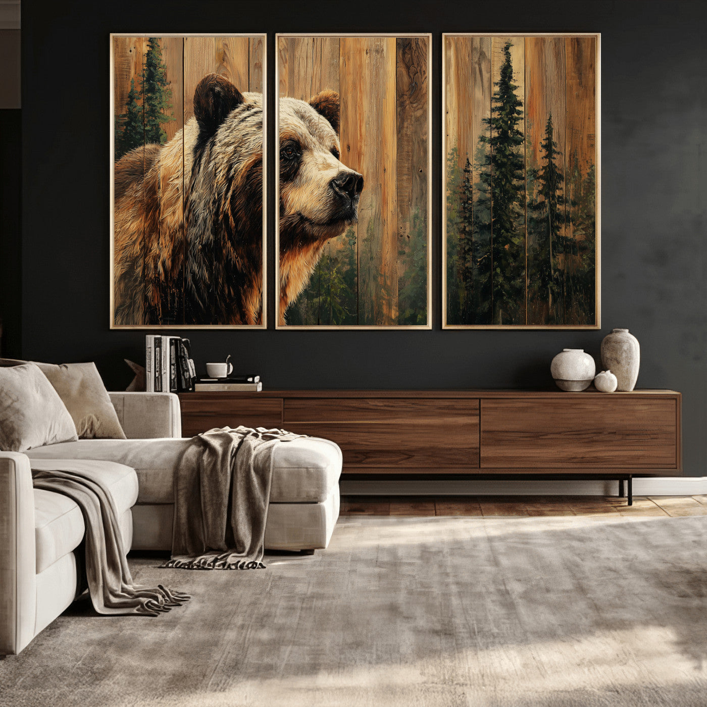 Grizzly Bear Wall Art Canvas Print, Rustic Wildlife Bear