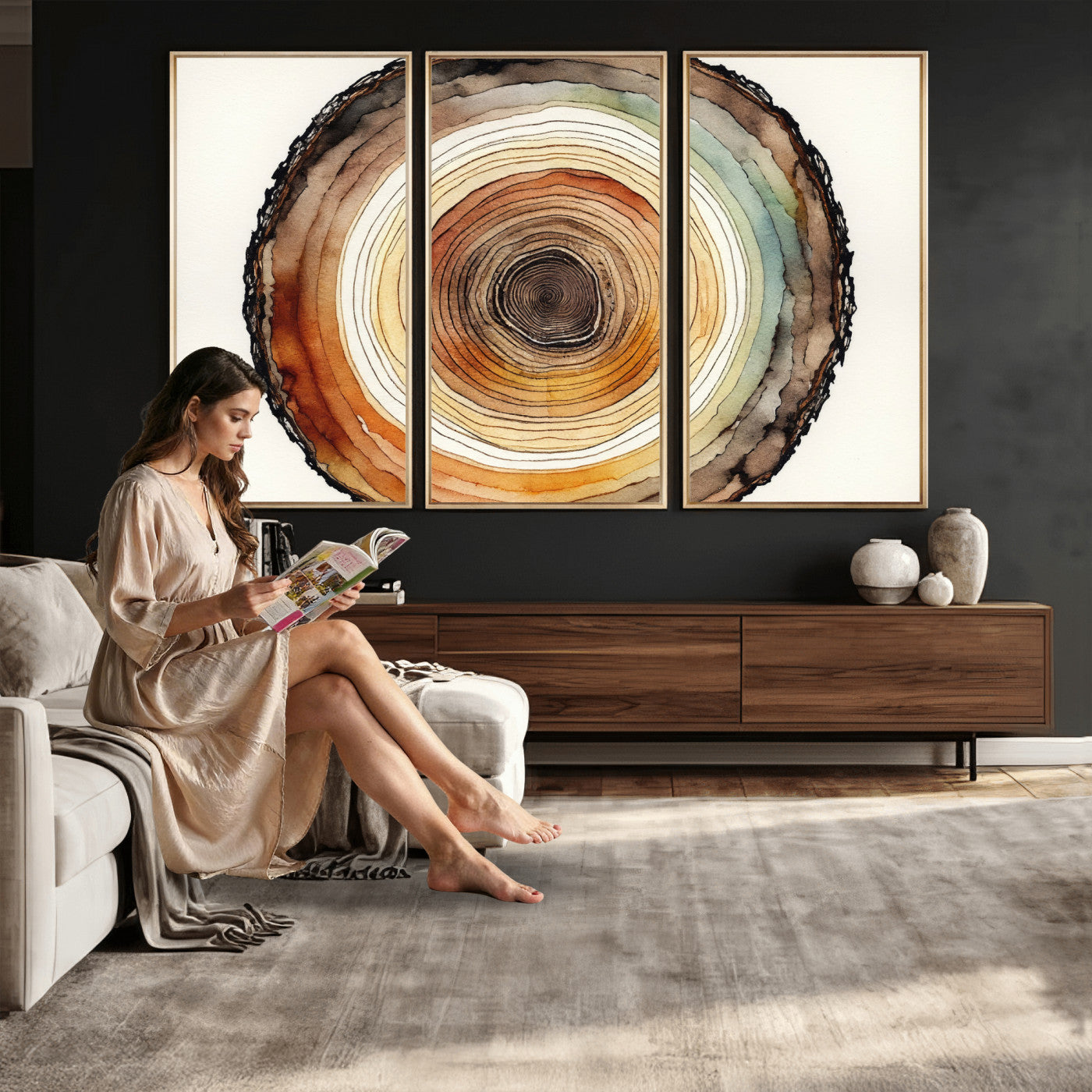 Natural Wood Slice Wall Art Canvas Print, Tree Ring Wall