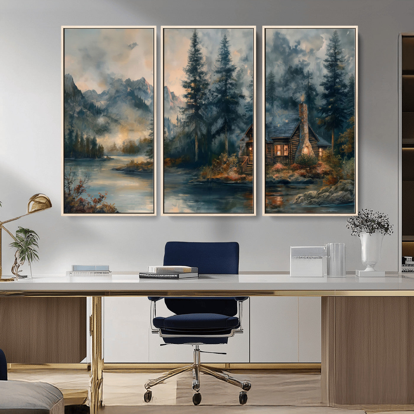 Rustic Cabin Woods Wall Art Print | Lake in a Forest Canvas