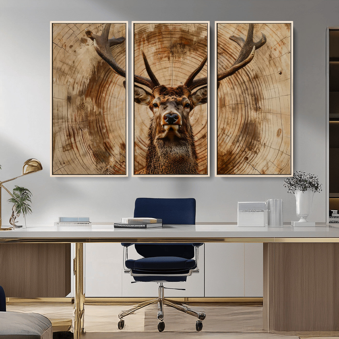 Wood Abstract Deer Wall Art | Rustic Wildlife Canvas Print |