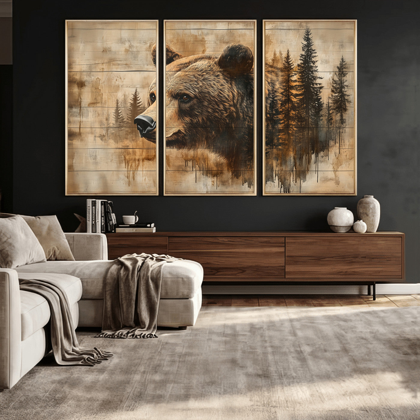 Rustic Grizzly Bear Wall Art, Abstract Grizzly 399 Bear Wall
