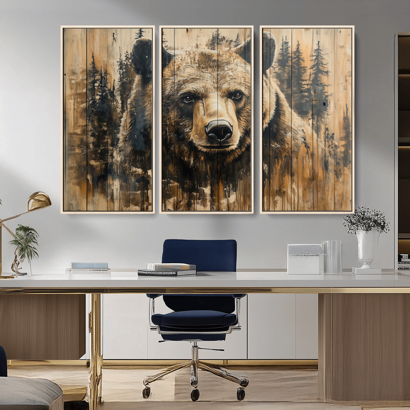 Majestic Grizzly 399 Bear Wall Art | 3-Panel Rustic Canvas