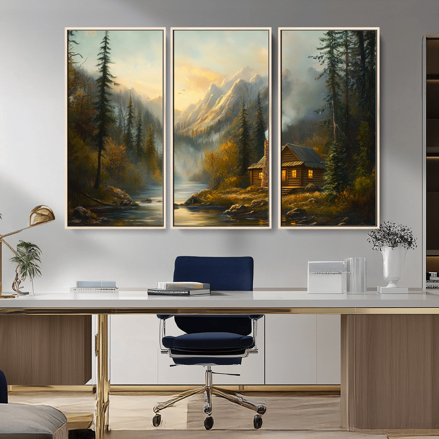 Wood Cabin Retreat Mountain at Sunset Wall Art Print -