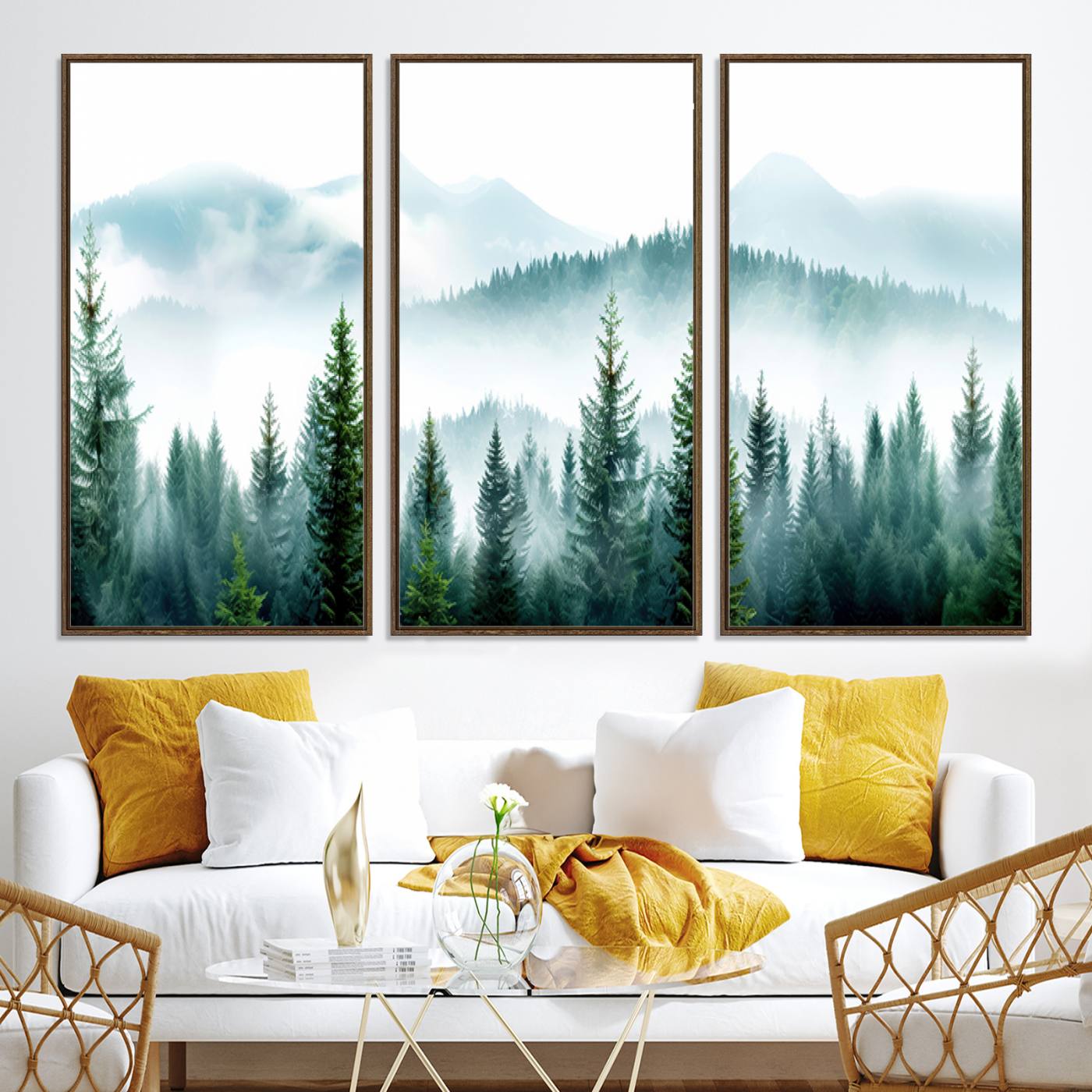 Pine Forest Wall Art Canvas Print – Misty Mountains Foggy