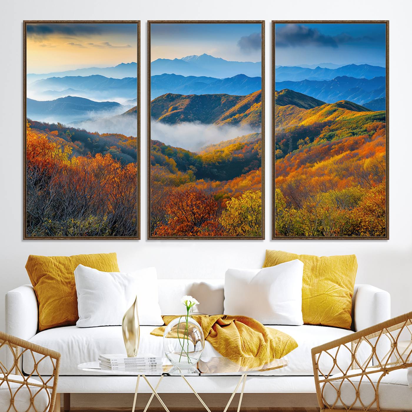 Autumn Mountains Wall Art Canvas Print – Foggy Peaks