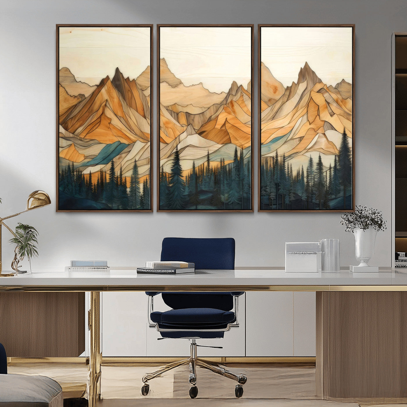 Rustic Wood Mountain Wall Art Print | Triptych Giclee Print