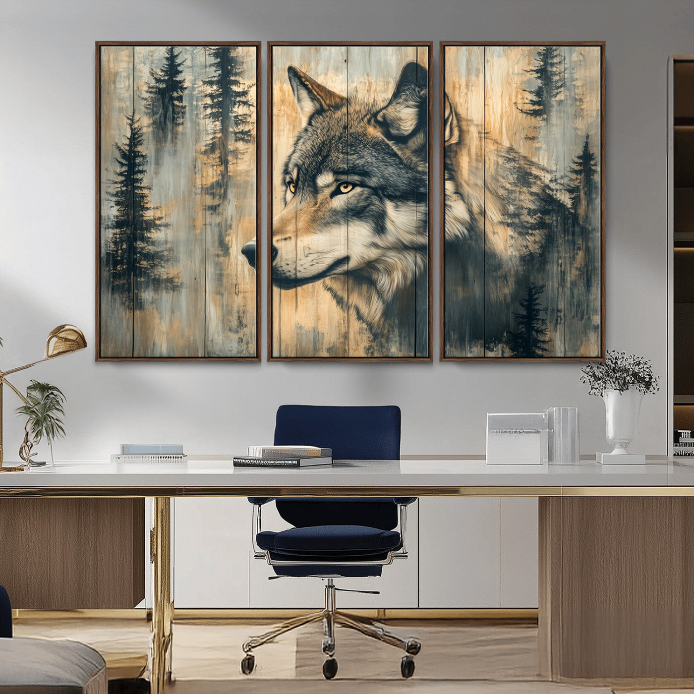 Wood Style Rustic Wolf Wall Art Canvas Print, Vintage