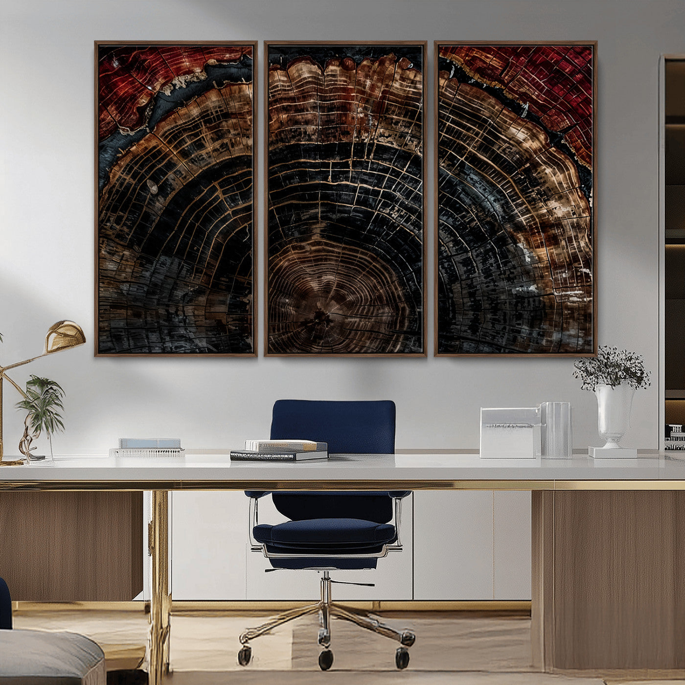 Dark Wood Ring Wall Art Canvas Print – Framed Abstract Tree