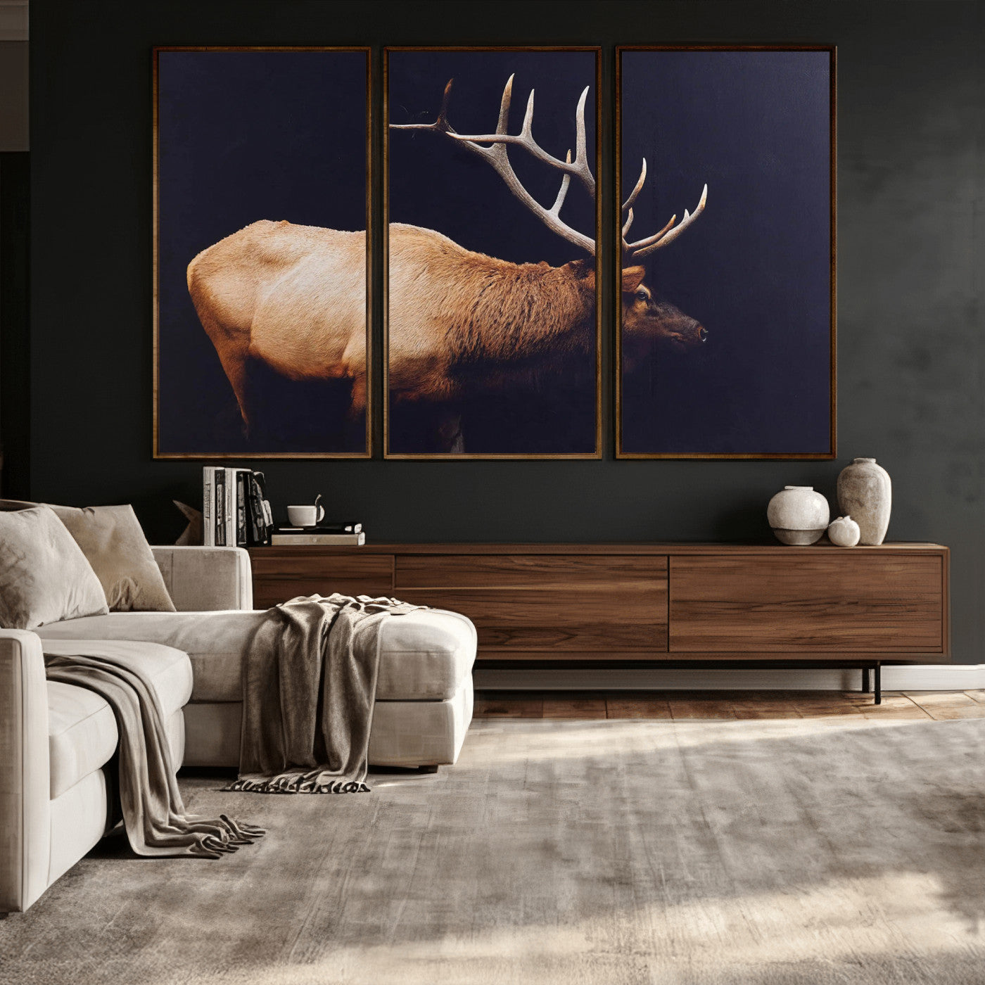 Rustic Elk Wall Art Canvas Print – Framed Moody Wildlife Art