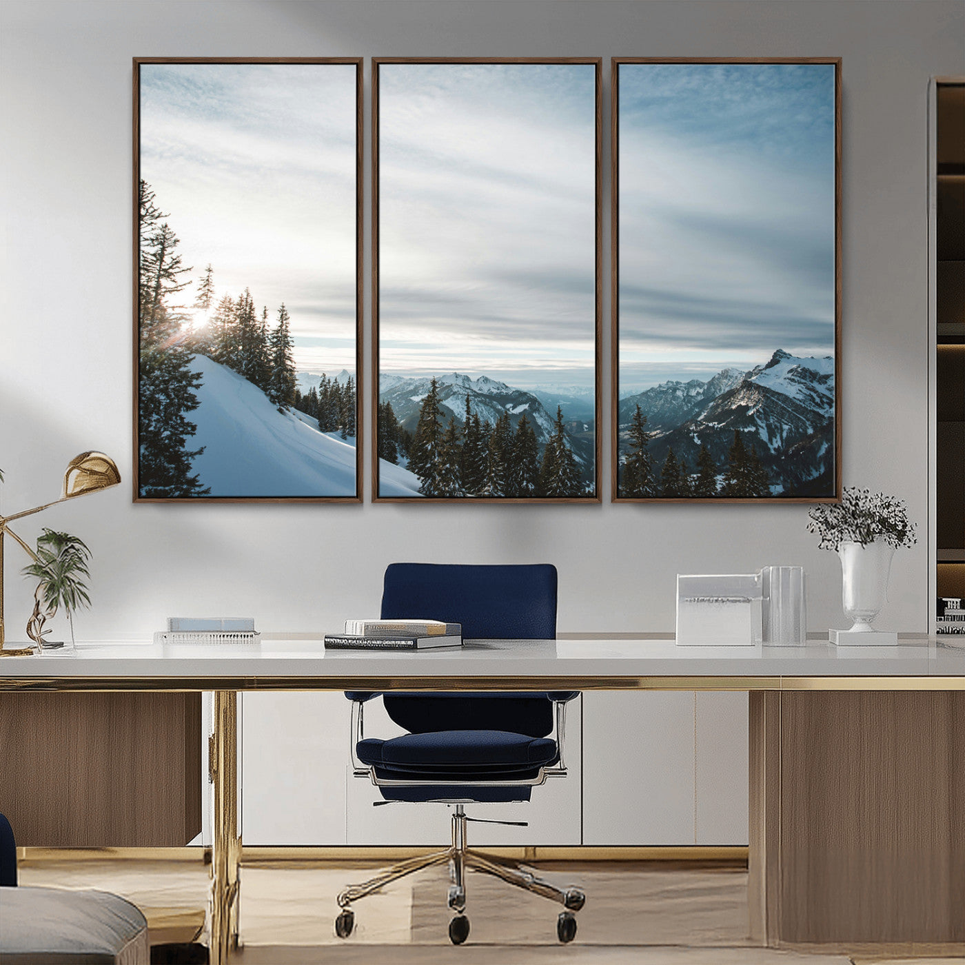 Snowy Mountains Wall Art Canvas Print – Framed Alpine