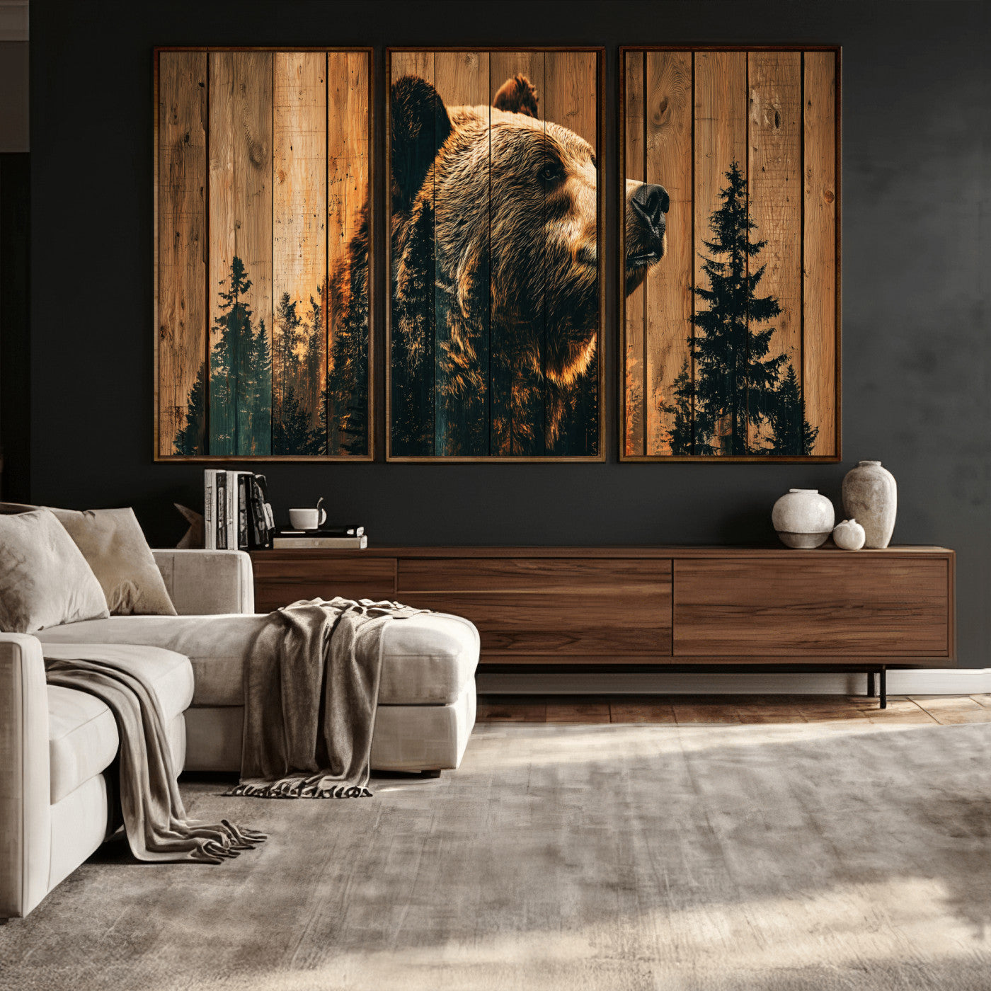 Rustic Bear Wall Art Canvas Print – Woodland Wildlife