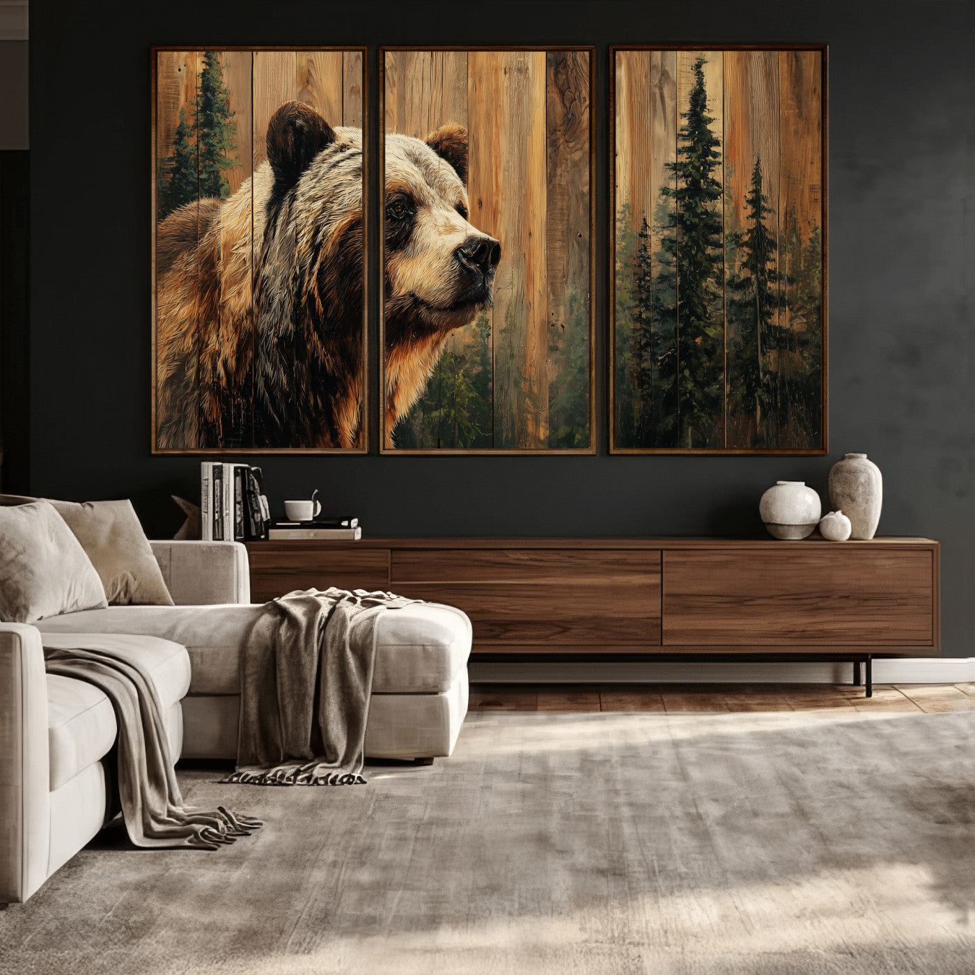 Grizzly Bear Wall Art Canvas Print, Rustic Wildlife Bear