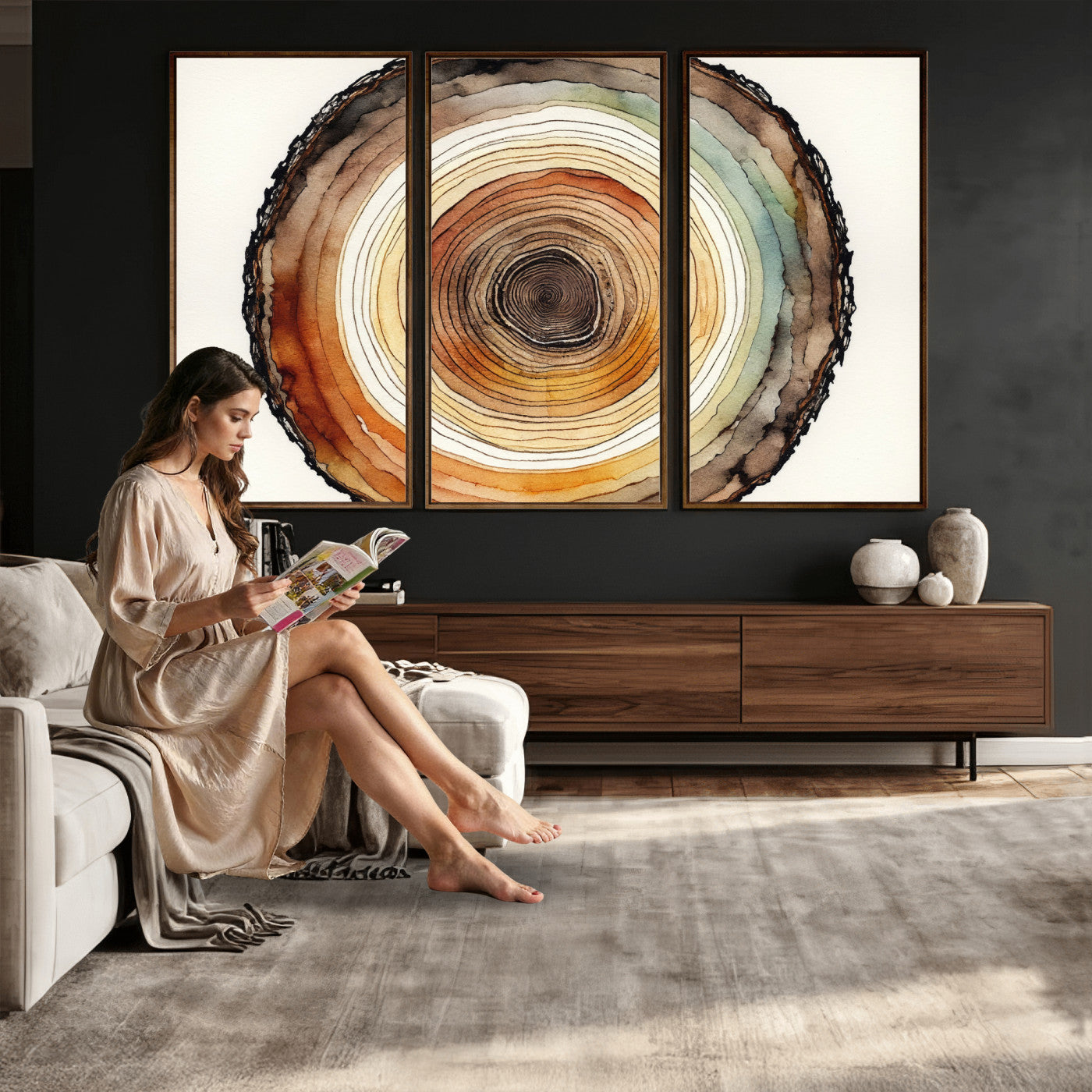 Natural Wood Slice Wall Art Canvas Print, Tree Ring Wall