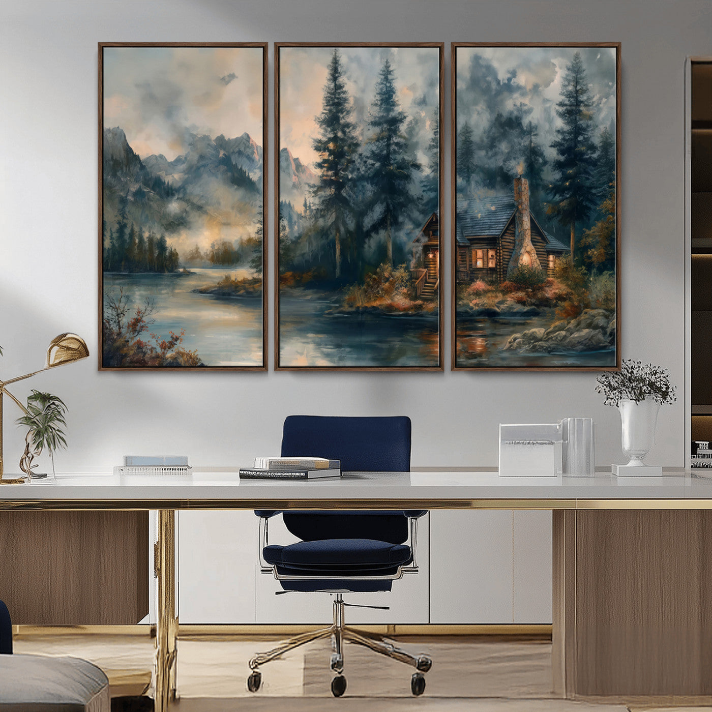 Rustic Cabin Woods Wall Art Print | Lake in a Forest Canvas