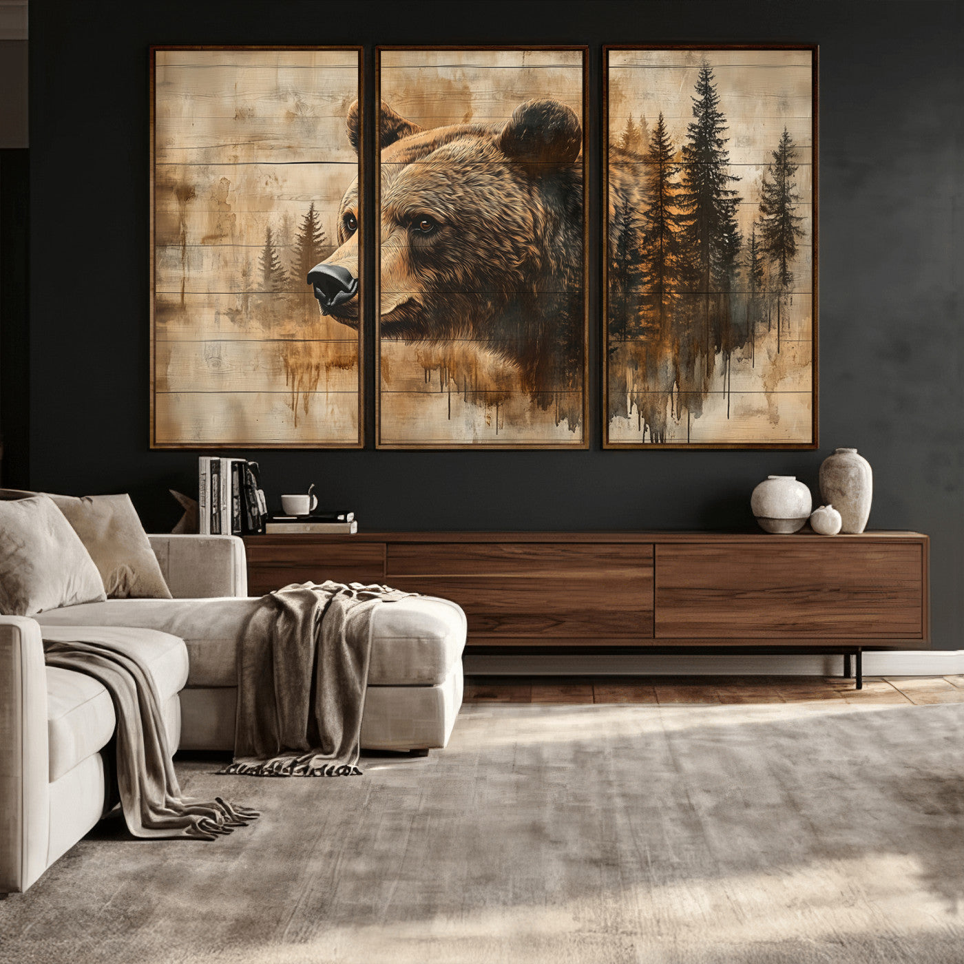 Rustic Grizzly Bear Wall Art, Abstract Grizzly 399 Bear Wall