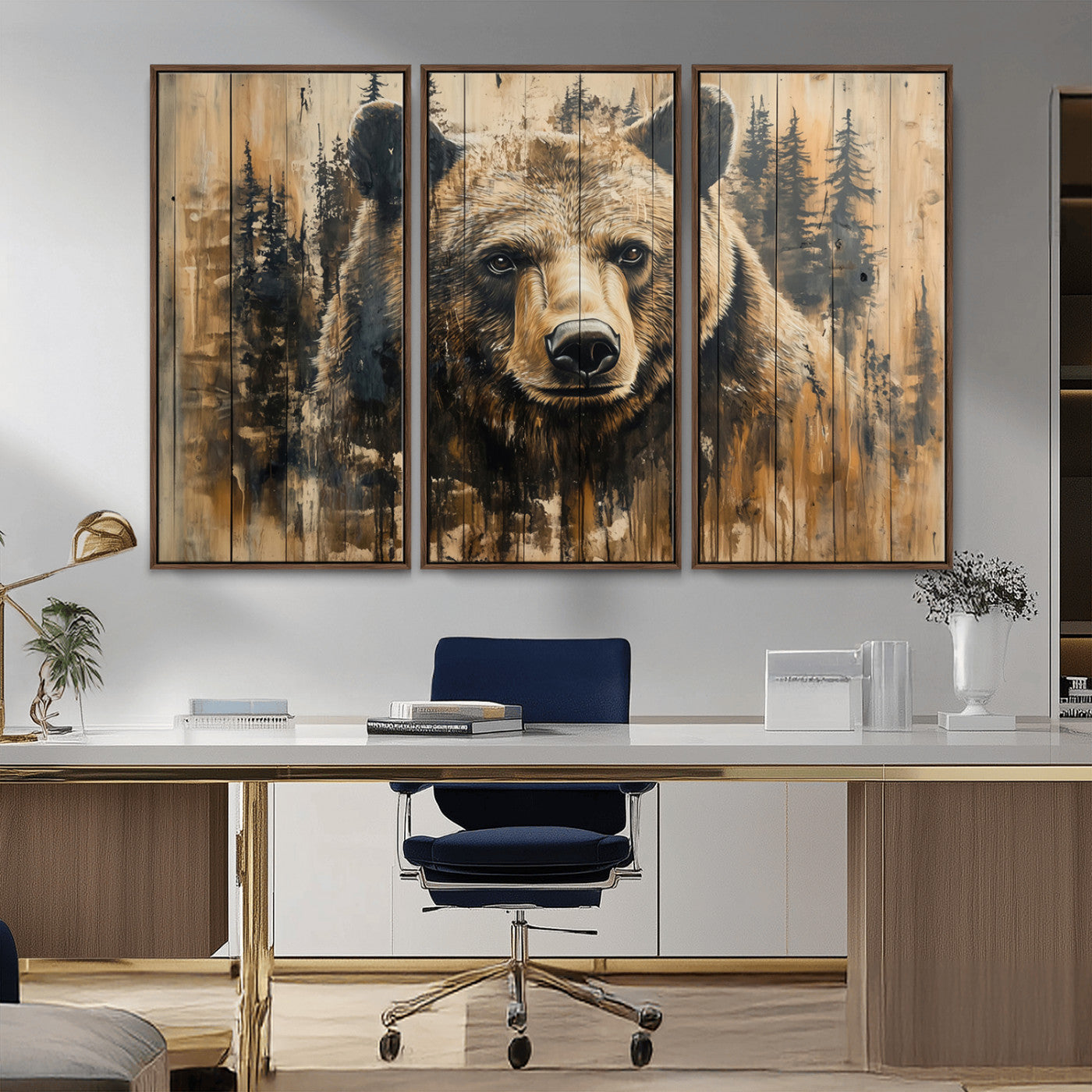 Majestic Grizzly 399 Bear Wall Art | 3-Panel Rustic Canvas