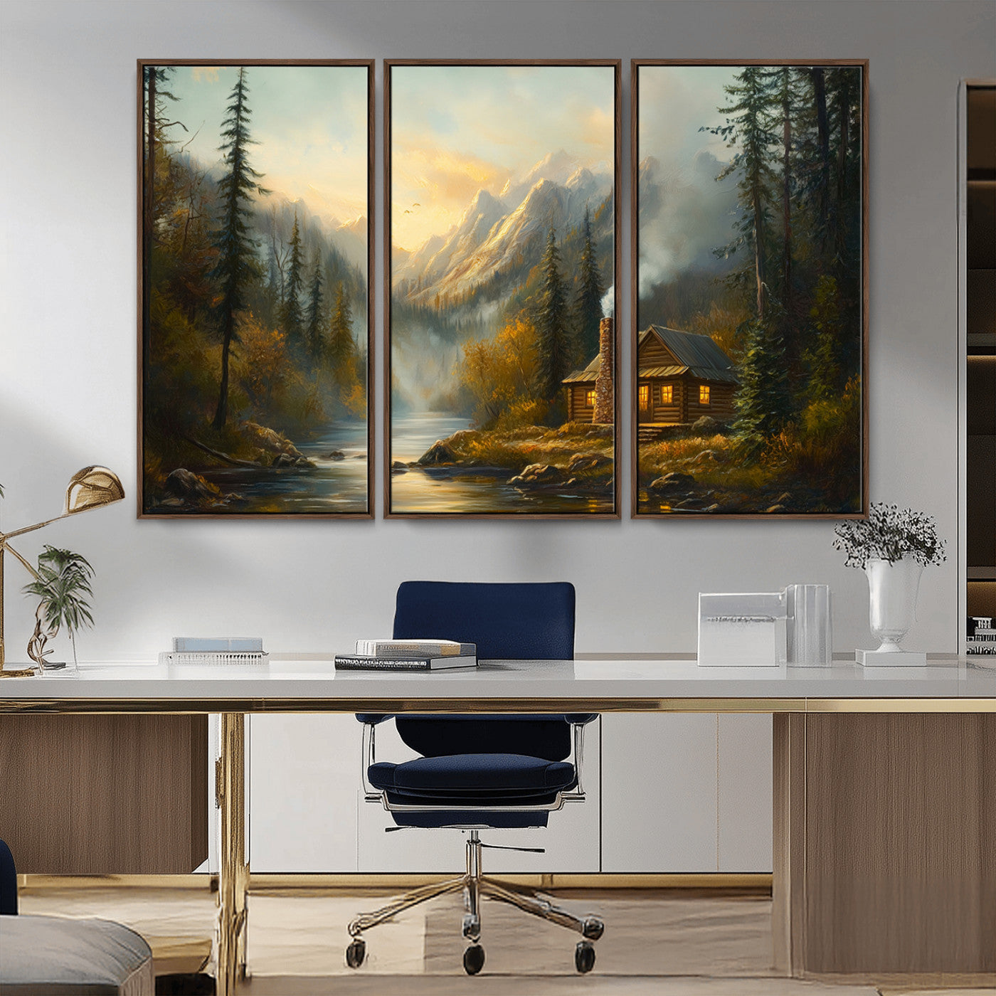 Wood Cabin Retreat Mountain at Sunset Wall Art Print -