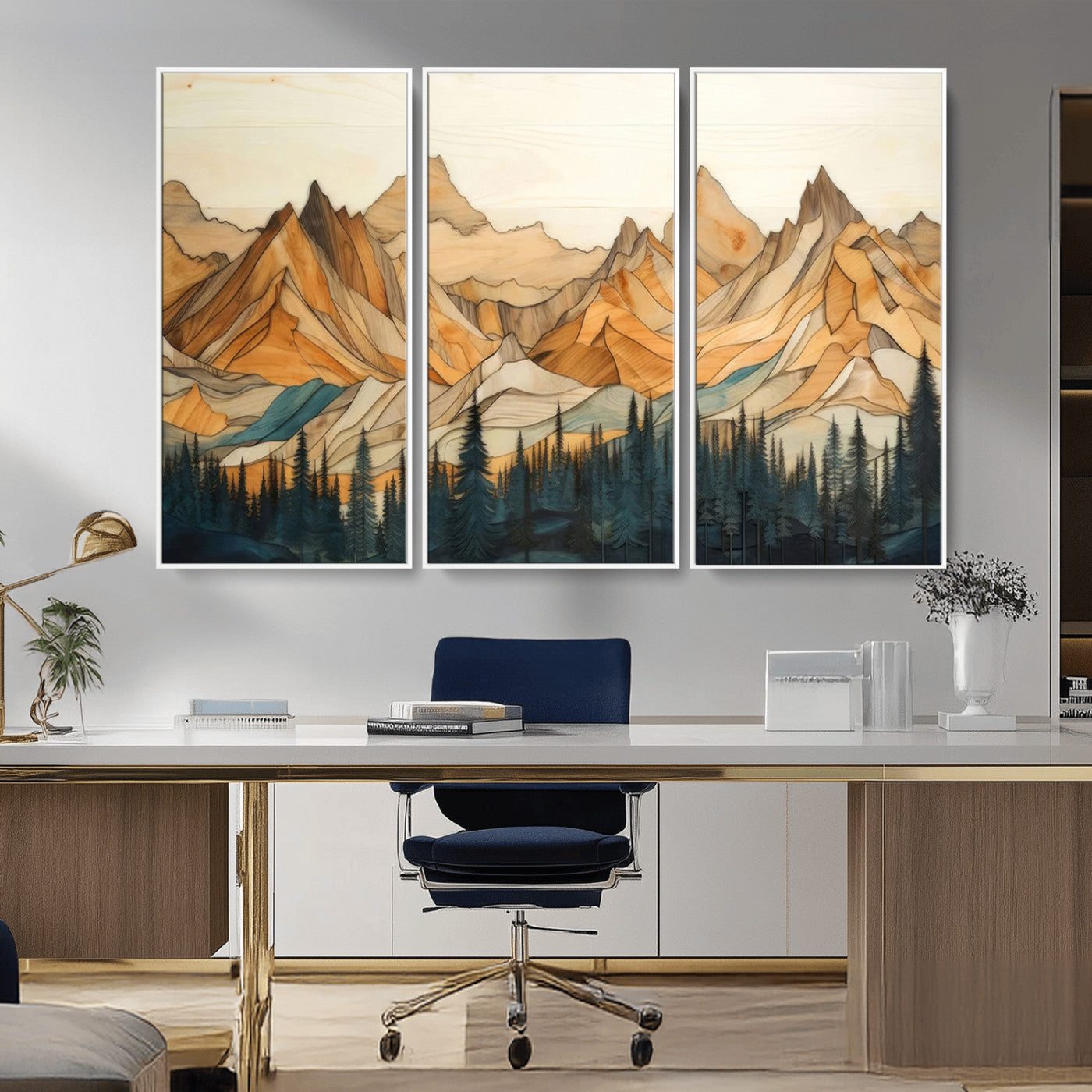 Rustic Wood Mountain Wall Art Print | Triptych Giclee Print