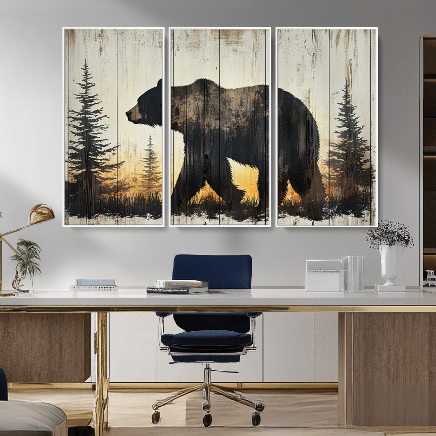 Vintage Bear Wall Art Canvas Print for Farmhouse - Mountain