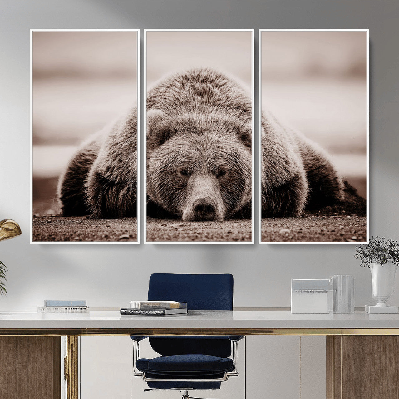 Grizzly Bear Wall Art Print - Bear Canvas Wall Art - Rustic