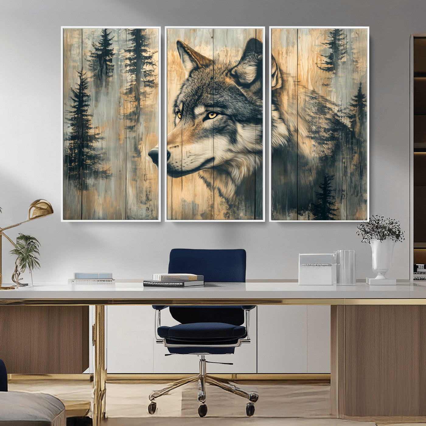 Wood Style Rustic Wolf Wall Art Canvas Print, Vintage