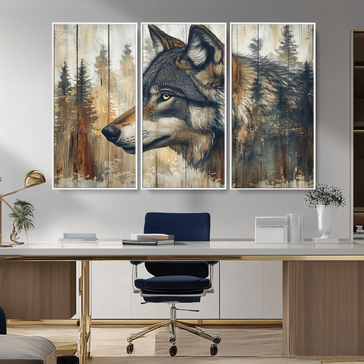 Rustic Wolf Wall Art Canvas Print – Vintage Woodland