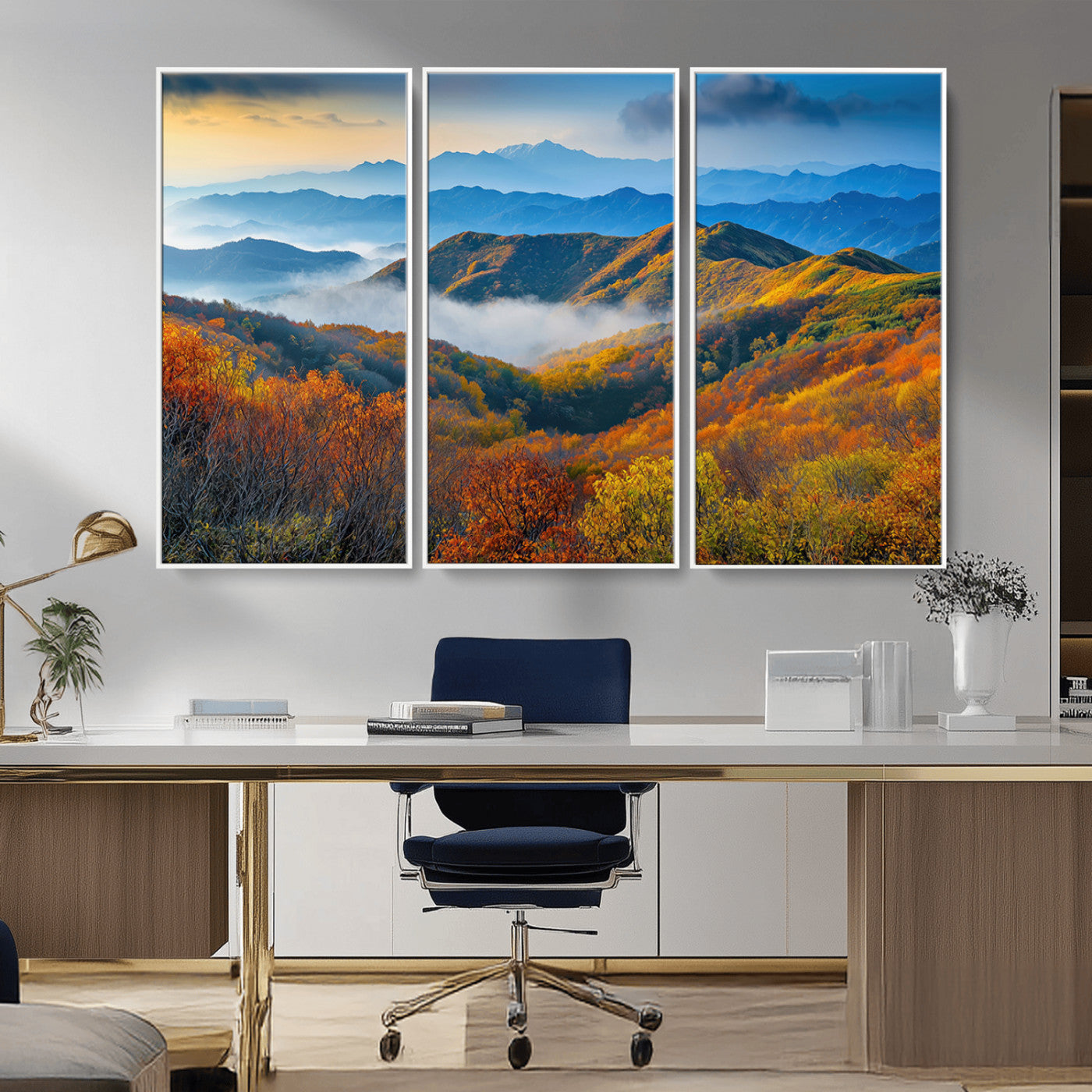 Autumn Mountains Wall Art, Vibrant Fall Foliage Landscape