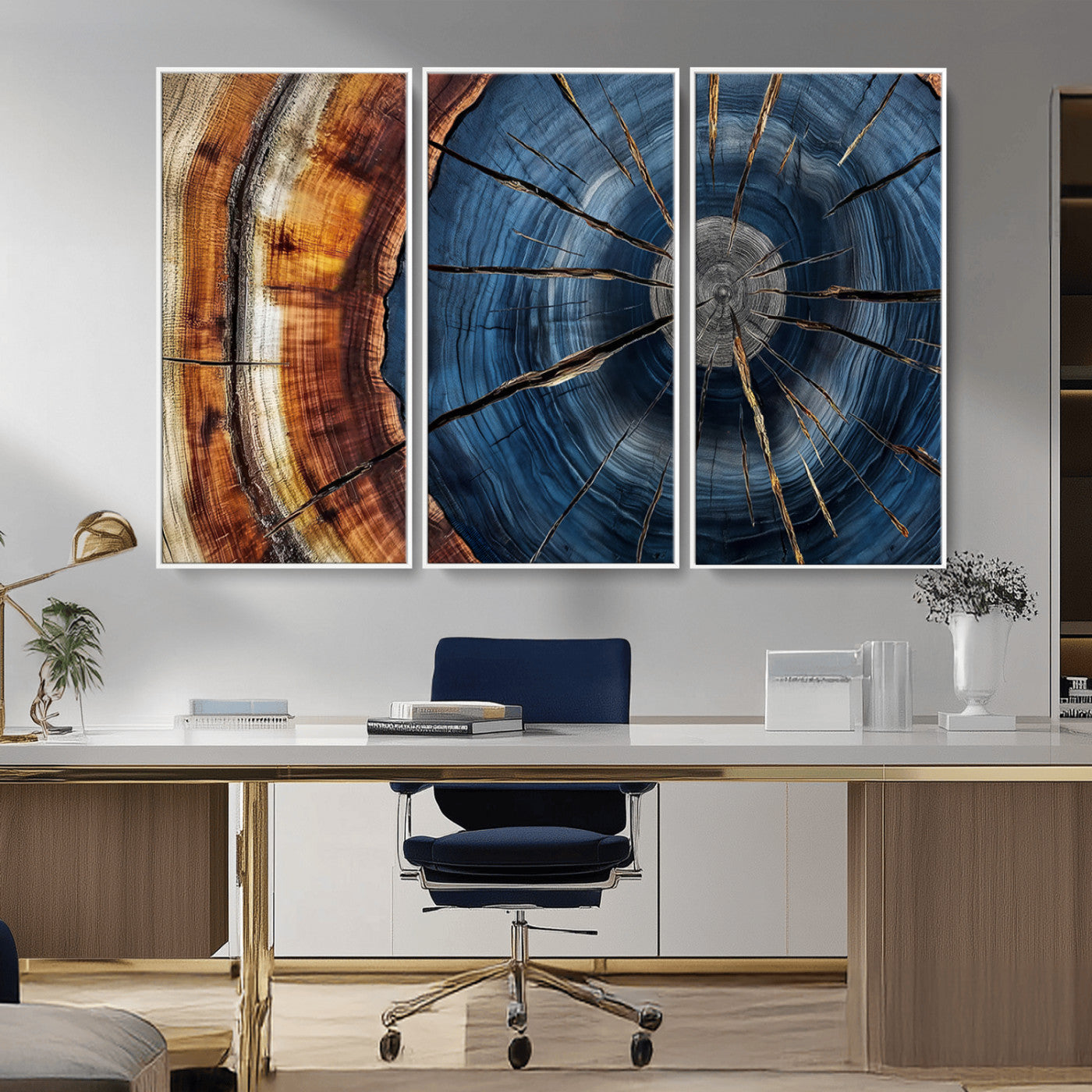 Framed Abstract Tree Ring Wall Art Print Natural Rustic Wood