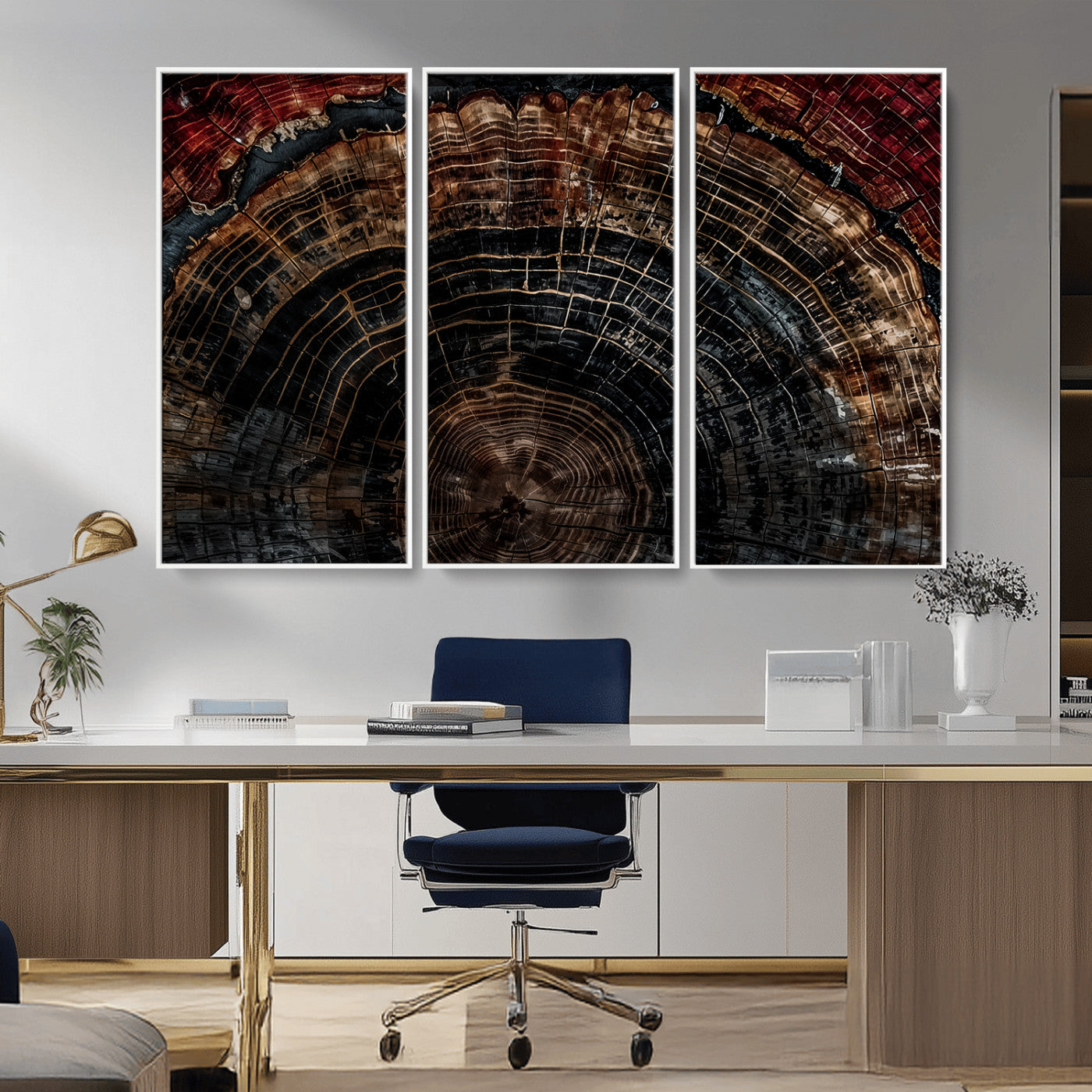 Dark Wood Ring Wall Art Canvas Print – Framed Abstract Tree