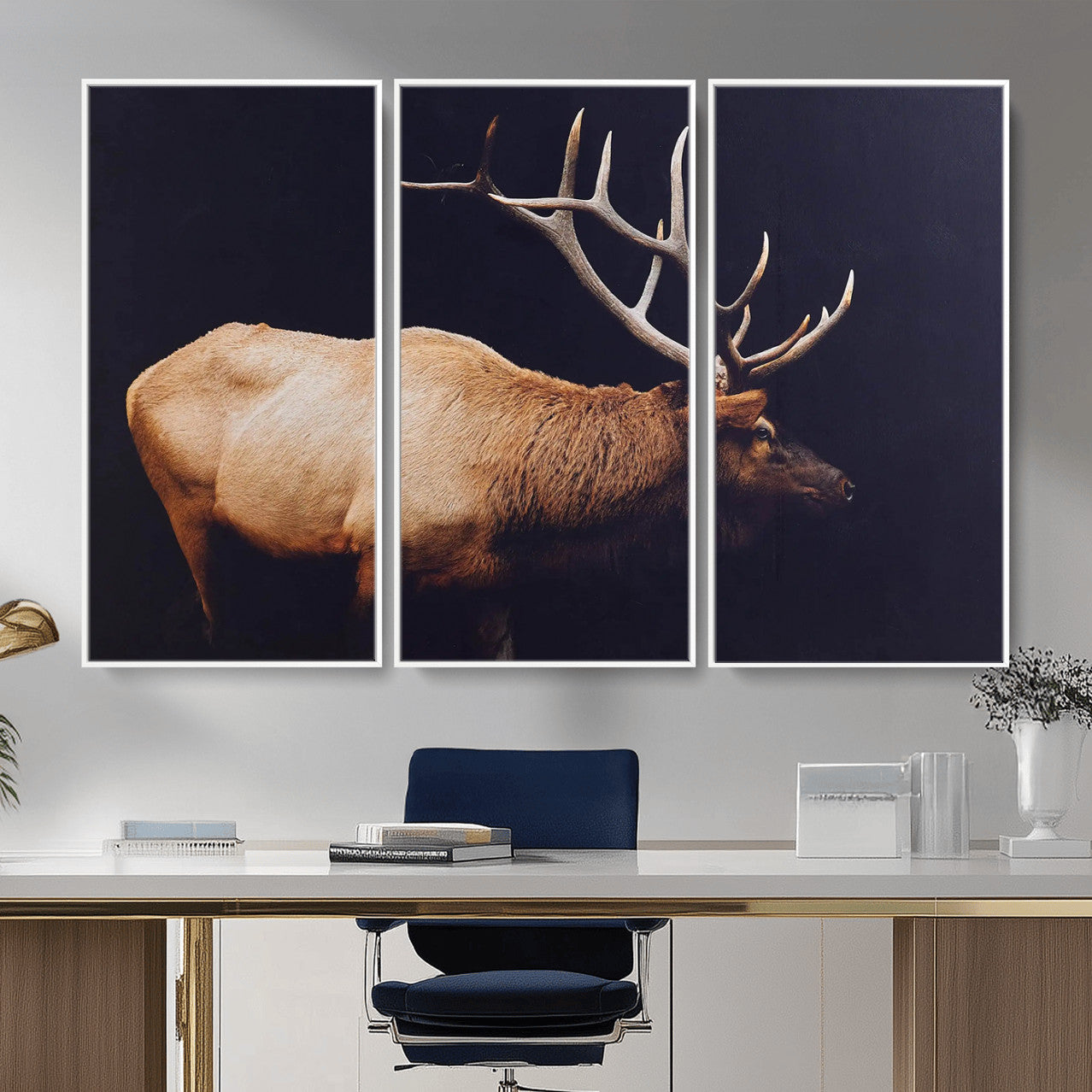 Rustic Elk Wall Art Canvas Print – Framed Moody Wildlife Art