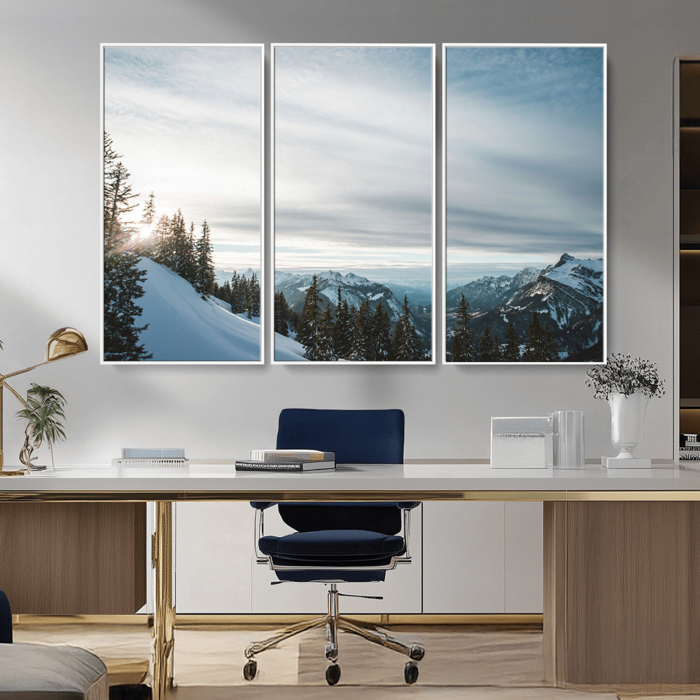 Snowy Mountains Wall Art Canvas Print – Framed Alpine
