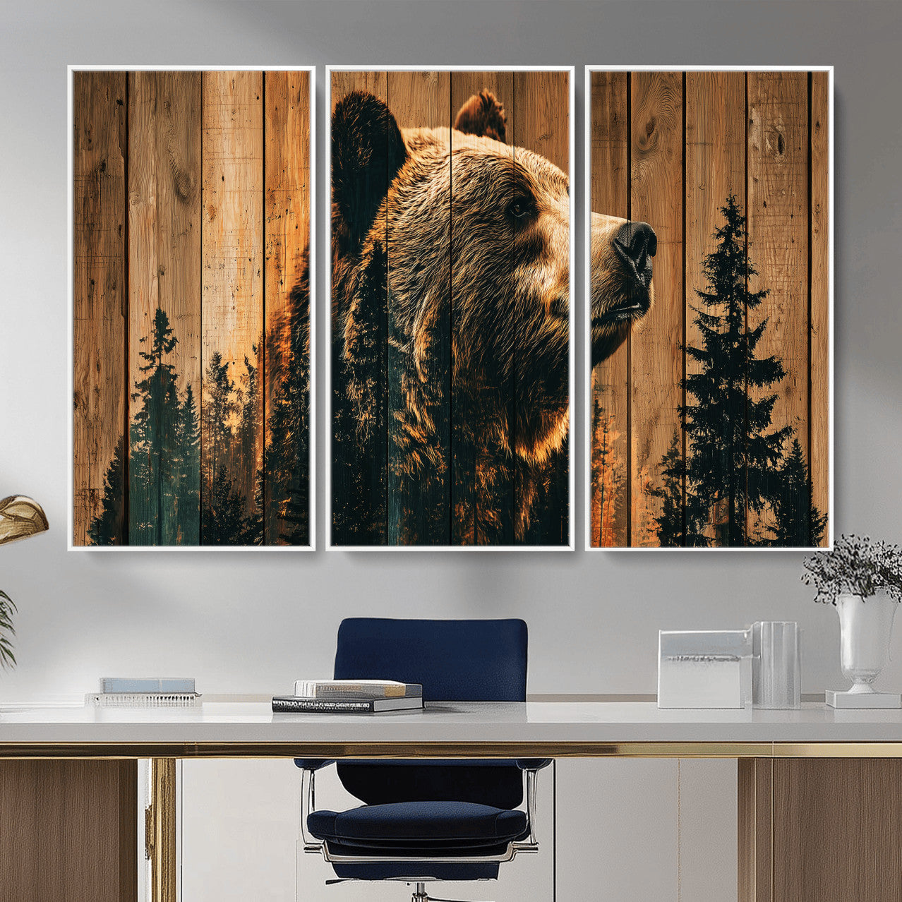 Rustic Bear Wall Art Canvas Print – Woodland Wildlife
