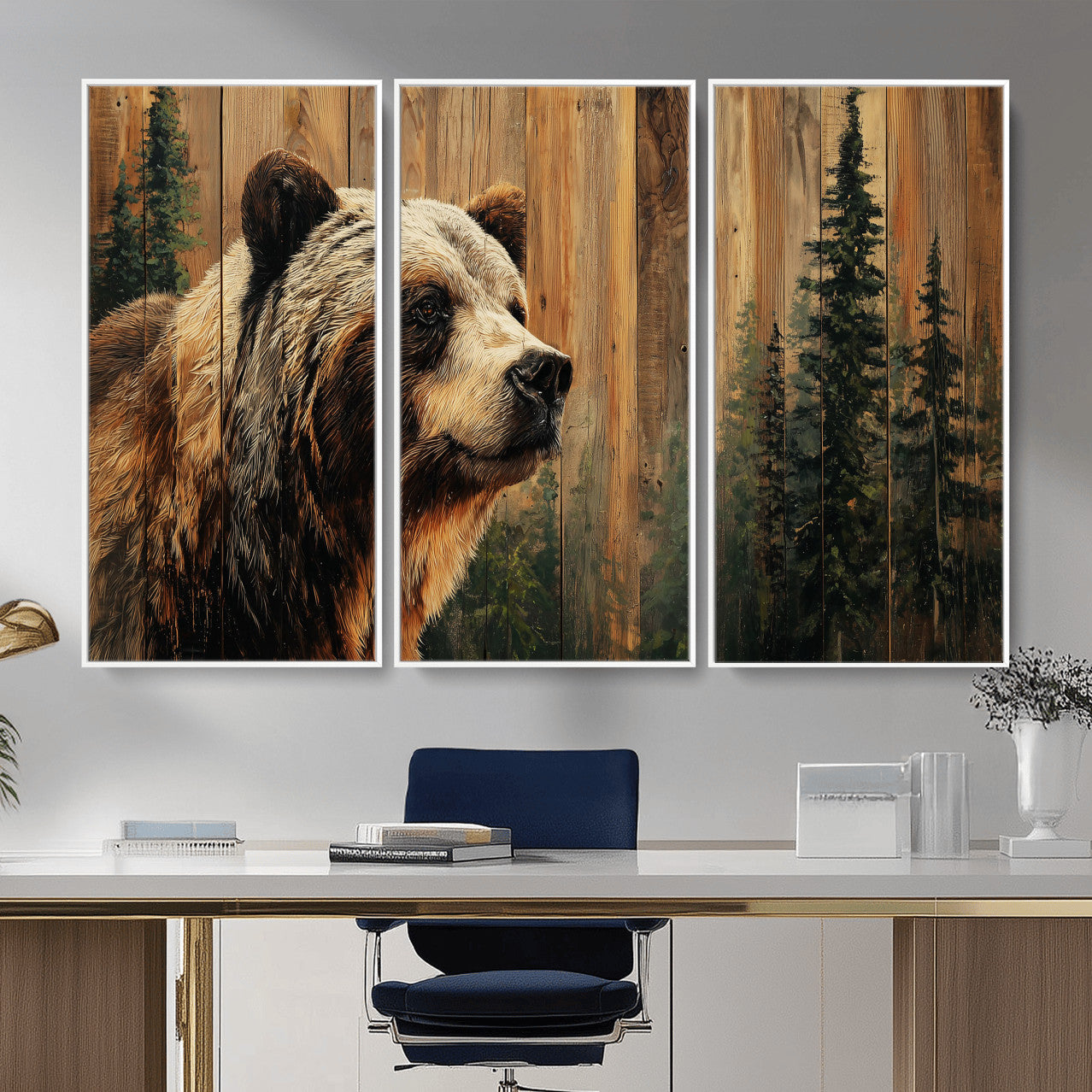 Grizzly Bear Wall Art Canvas Print, Rustic Wildlife Bear