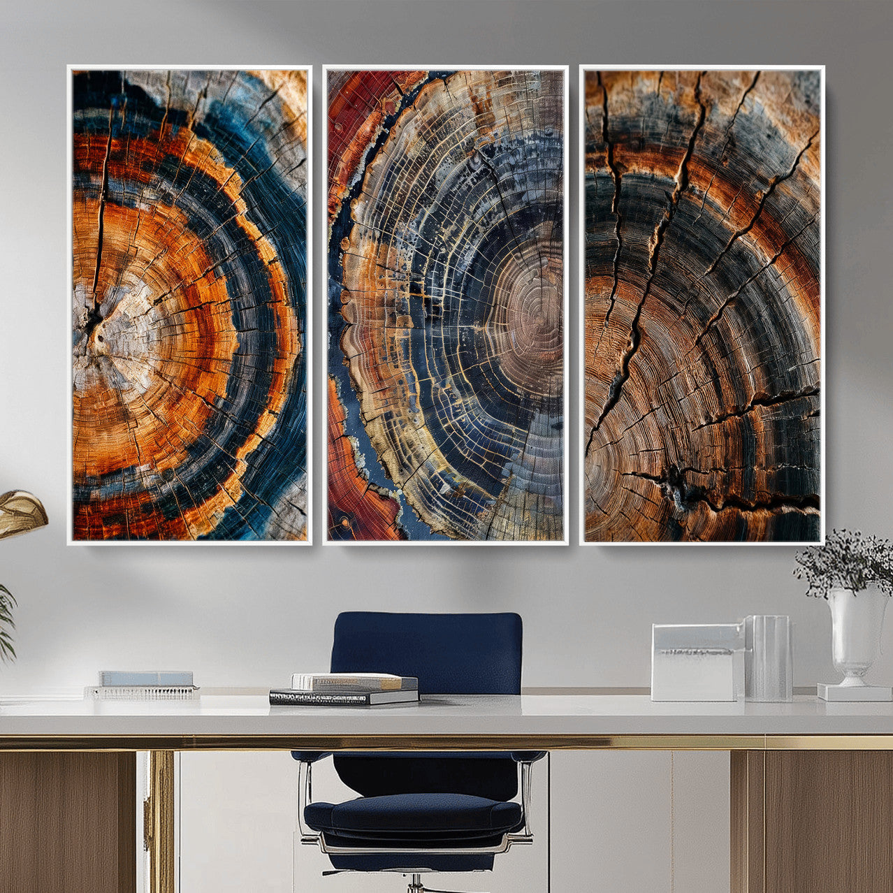 Tree Ring Triptych Canvas Wall Art — Set of 3 Wood Grain