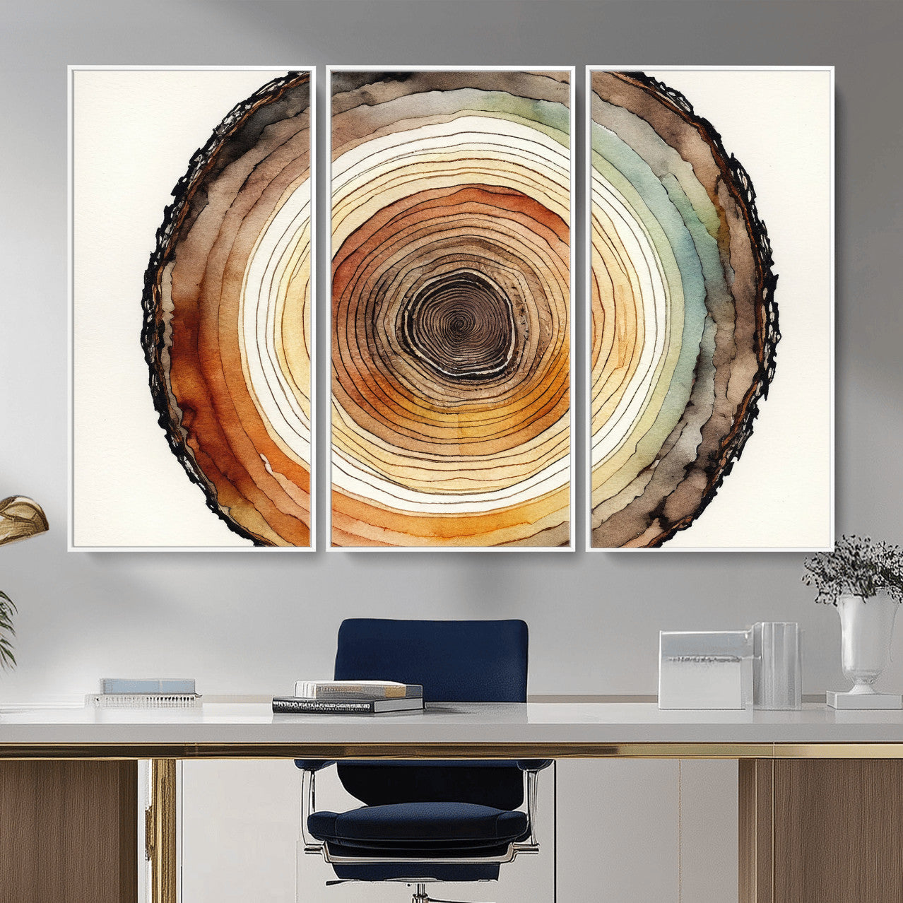 Natural Wood Slice Wall Art Canvas Print, Tree Ring Wall